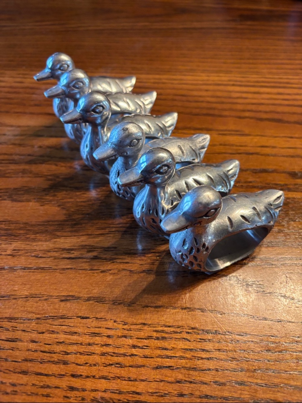Vintage Metal Duck Napkin Rings - Set of 6 - Pewter Made in India